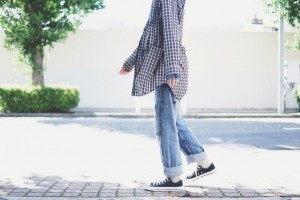 VICTIM LONG CHECK SHIRTS  ロング チェック シャツ スタイリング  コーディネート コーデ デニム コンバース スナップ カメラ snap shop compass 新潟